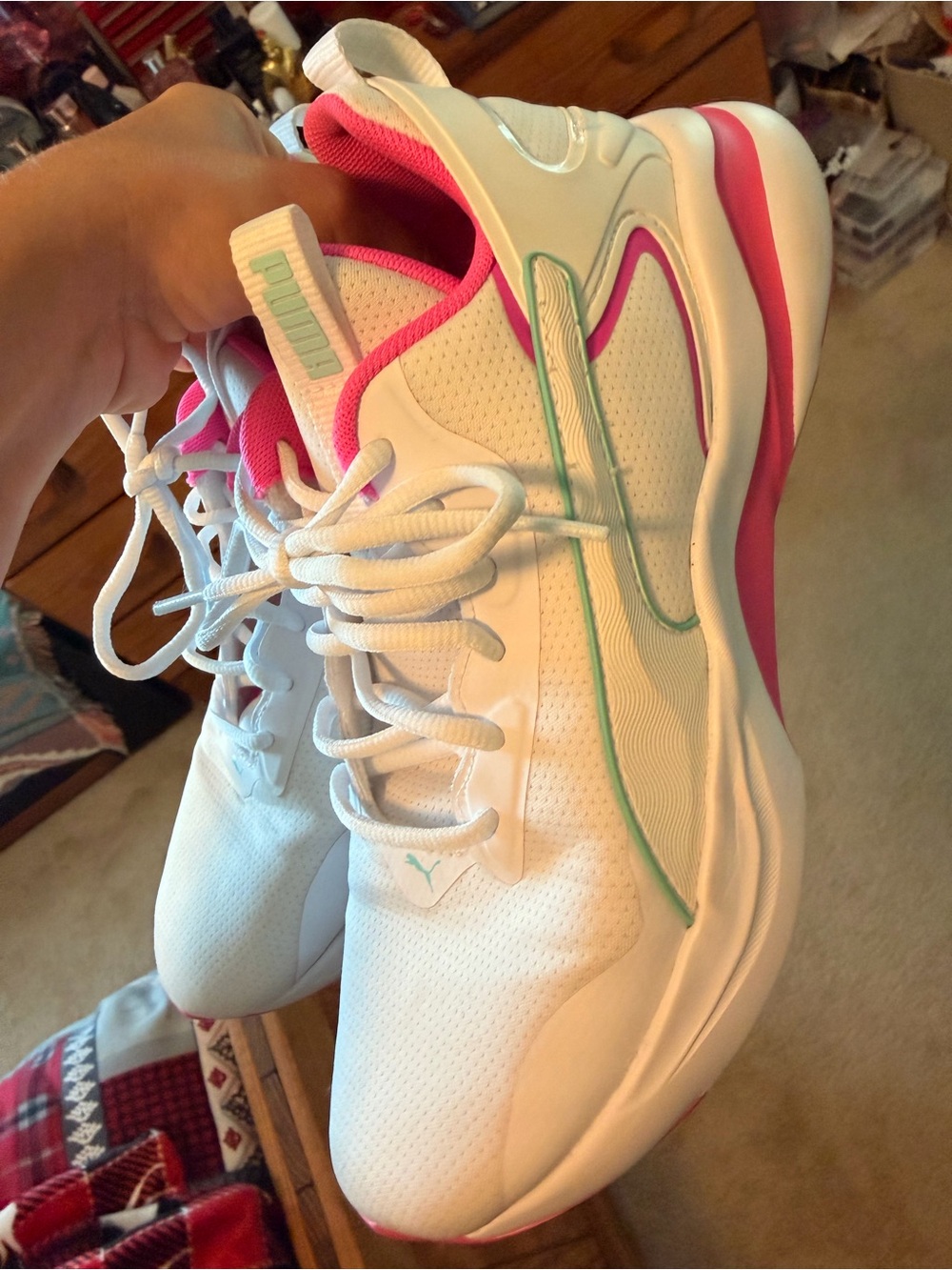 Puma White Sneakers with Pink & Mint Highlights